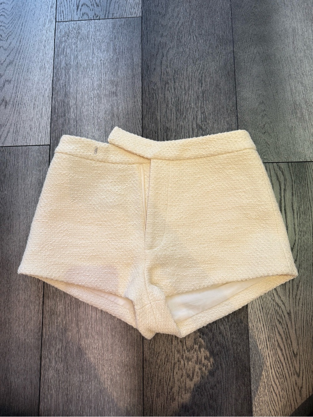 High-Waist Cream Bouclé Shorts